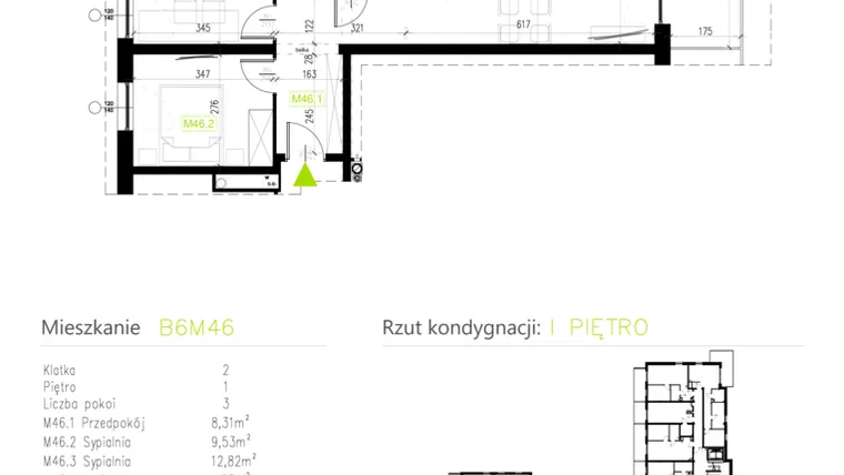 Rzut - Mieszkanie na sprzedaż 3 pokoje o powierzchni 56,01 m² - numer B6M46 w Osiedle Natura Park etap II