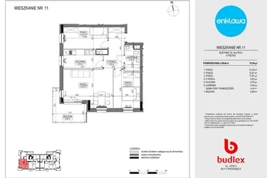 Rzut - Mieszkanie na sprzedaż 3 pokoje o powierzchni 68,59 m² - numer Z4.11 w Enklawa Apartamenty Z4 i Z5