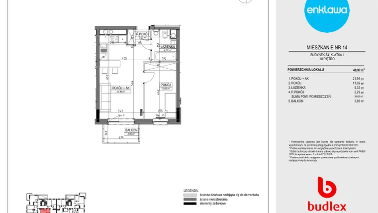 Rzut - Mieszkanie na sprzedaż 2 pokoje o powierzchni 40,62 m² - numer Z4.14 w Enklawa Apartamenty Z4 i Z5