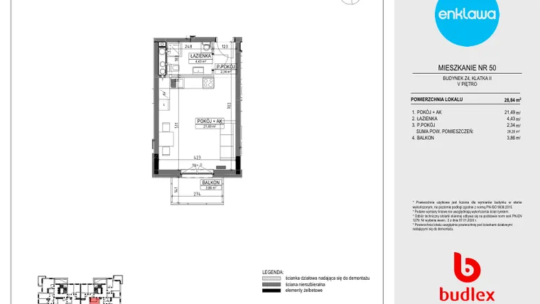 Rzut - Mieszkanie na sprzedaż 1 pokój o powierzchni 29,04 m² - numer Z4.50 w Enklawa Apartamenty Z4 i Z5