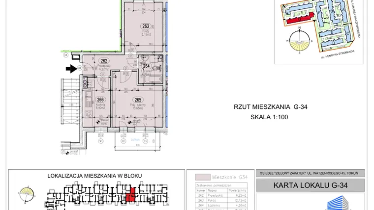 Rzut - Mieszkanie na sprzedaż 2 pokoje o powierzchni 46,68 m² - numer G-34 w Zielony Zakątek - bud. G
