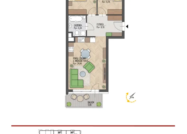 Rzut - Mieszkanie na sprzedaż 3 pokoje o powierzchni 58,83 m² - numer 12 w Enklawa Starosielce
