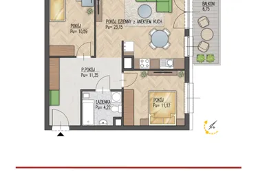 Rzut - Mieszkanie na sprzedaż 3 pokoje o powierzchni 60,11 m² - numer 26 w Enklawa Starosielce