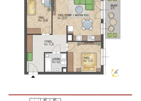 Rzut - Mieszkanie na sprzedaż 3 pokoje o powierzchni 60,11 m² - numer 26 w Enklawa Starosielce