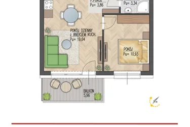 Rzut - Mieszkanie na sprzedaż 2 pokoje o powierzchni 37,92 m² - numer 28 w Enklawa Starosielce