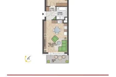 Rzut - Mieszkanie na sprzedaż 2 pokoje o powierzchni 46,47 m² - numer 31 w Enklawa Starosielce