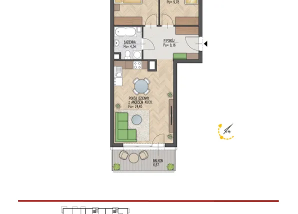 Rzut - Mieszkanie na sprzedaż 3 pokoje o powierzchni 58,76 m² - numer 36 w Enklawa Starosielce