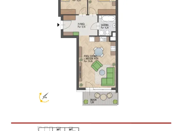 Rzut - Mieszkanie na sprzedaż 3 pokoje o powierzchni 59,87 m² - numer 37 w Enklawa Starosielce
