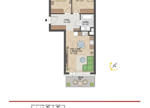Rzut - Mieszkanie na sprzedaż 3 pokoje o powierzchni 57,2 m² - numer 56 w Enklawa Starosielce