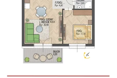 Rzut - Mieszkanie na sprzedaż 2 pokoje o powierzchni 39,68 m² - numer 67 w Enklawa Starosielce