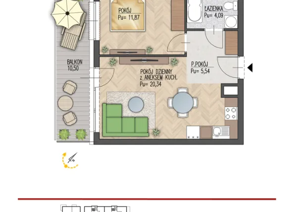 Rzut - Mieszkanie na sprzedaż 2 pokoje o powierzchni 41,84 m² - numer 73 w Enklawa Starosielce