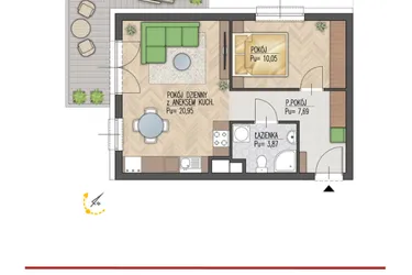 Rzut - Mieszkanie na sprzedaż 2 pokoje o powierzchni 42,46 m² - numer 92 w Enklawa Starosielce