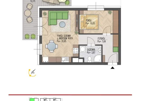 Rzut - Mieszkanie na sprzedaż 2 pokoje o powierzchni 42,46 m² - numer 92 w Enklawa Starosielce