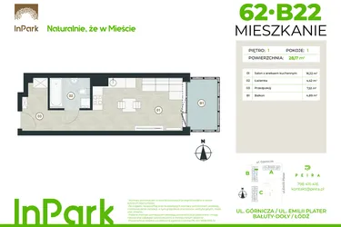 Rzut - Mieszkanie na sprzedaż 1 pokój o powierzchni 28,17 m² - numer 62 - B22 w InPark