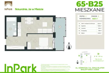 Rzut - Mieszkanie na sprzedaż 2 pokoje o powierzchni 39,63 m² - numer 65 - B25 w InPark