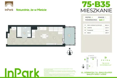 Rzut - Mieszkanie na sprzedaż 1 pokój o powierzchni 28,19 m² - numer 75 - B35 w InPark