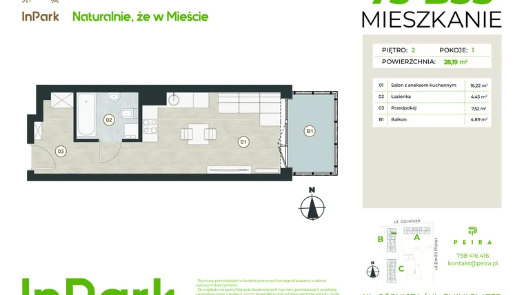 Rzut - Mieszkanie na sprzedaż 1 pokój o powierzchni 28,19 m² - numer 75 - B35 w InPark