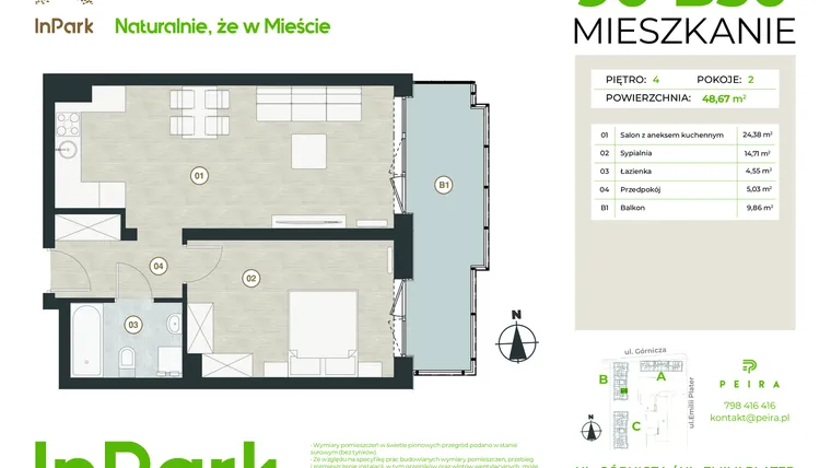 Rzut - Mieszkanie na sprzedaż 2 pokoje o powierzchni 48,67 m² - numer 90 - B50 w InPark