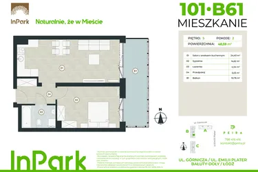 Rzut - Mieszkanie na sprzedaż 2 pokoje o powierzchni 48,59 m² - numer 101 - B61 w InPark
