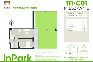 Rzut - Mieszkanie na sprzedaż 2 pokoje o powierzchni 48,65 m² - numer 111 - C01 w InPark