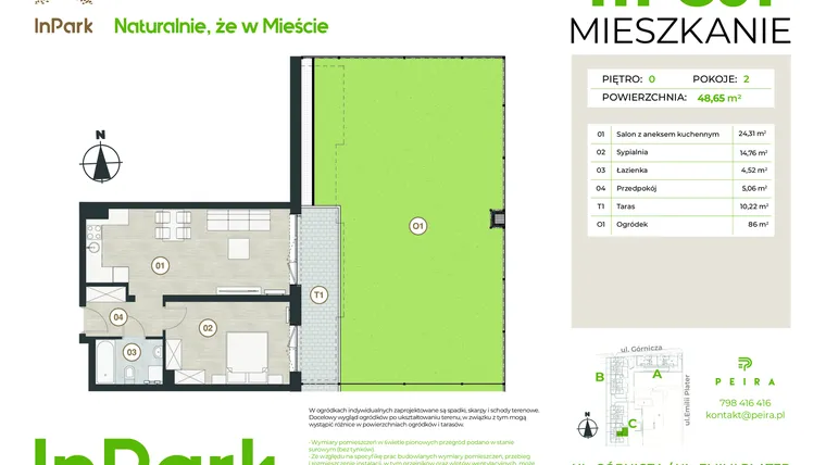 Rzut - Mieszkanie na sprzedaż 2 pokoje o powierzchni 48,65 m² - numer 111 - C01 w InPark