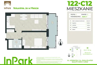 Rzut - Mieszkanie na sprzedaż 2 pokoje o powierzchni 48,84 m² - numer 122 - C12 w InPark