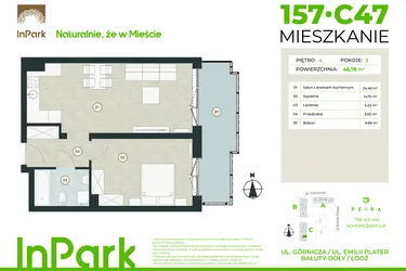Rzut - Mieszkanie na sprzedaż 2 pokoje o powierzchni 48,78 m² - numer 157 - C47 w InPark