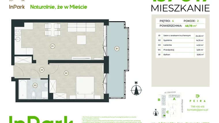 Rzut - Mieszkanie na sprzedaż 2 pokoje o powierzchni 48,78 m² - numer 157 - C47 w InPark