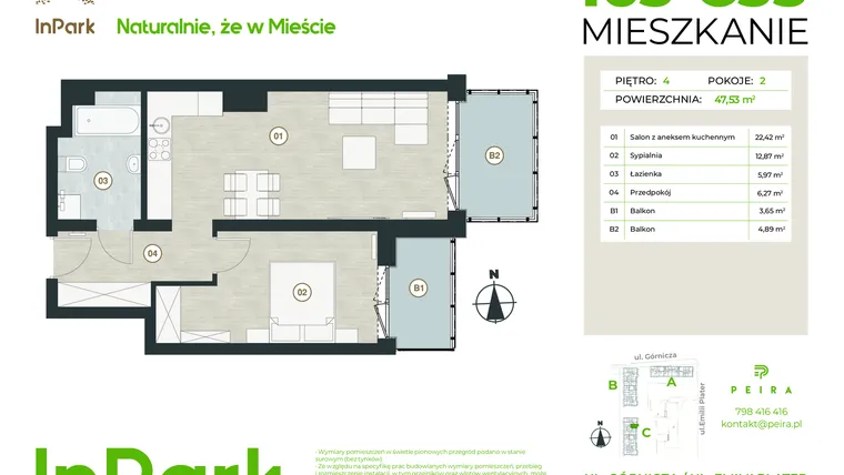 Rzut - Mieszkanie na sprzedaż 2 pokoje o powierzchni 47,53 m² - numer 165 - C55 w InPark
