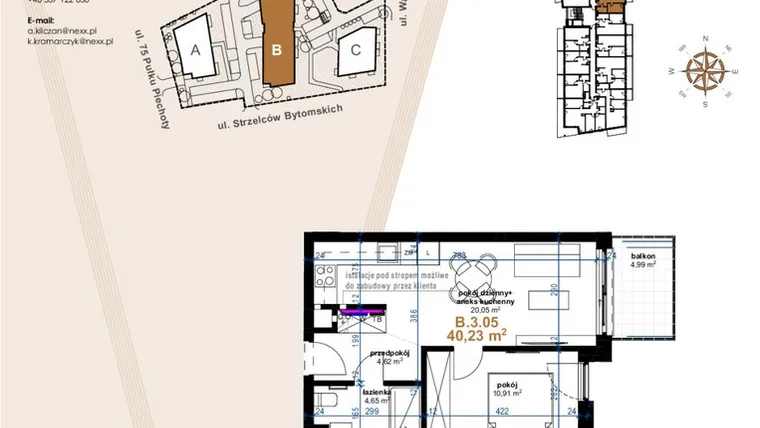 Rzut - Mieszkanie na sprzedaż 2 pokoje o powierzchni 40,23 m² - numer VB.3.05 w Vanda Park