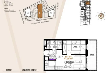 Rzut - Mieszkanie na sprzedaż 2 pokoje o powierzchni 41,09 m² - numer VB.1.04 w Vanda Park