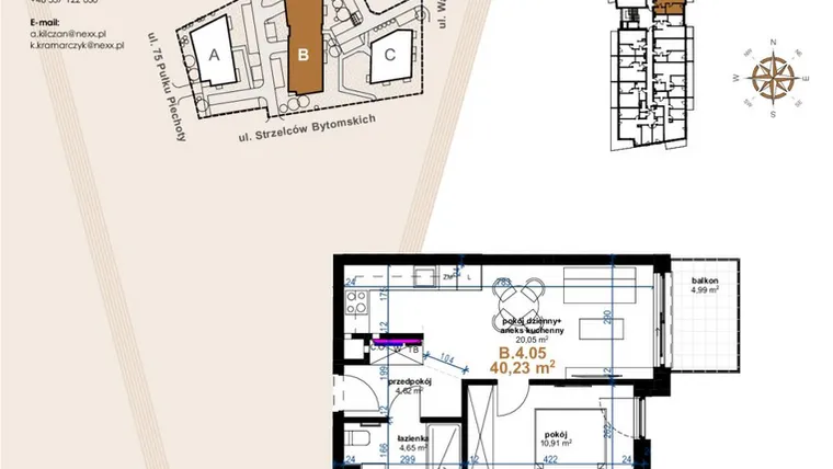Rzut - Mieszkanie na sprzedaż 2 pokoje o powierzchni 40,23 m² - numer VB.4.05 w Vanda Park
