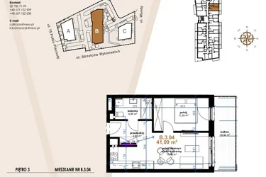 Rzut - Mieszkanie na sprzedaż 2 pokoje o powierzchni 41,09 m² - numer VB.3.04 w Vanda Park