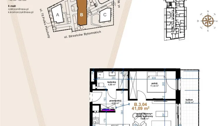 Rzut - Mieszkanie na sprzedaż 2 pokoje o powierzchni 41,09 m² - numer VB.3.04 w Vanda Park