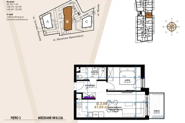 Rzut - Mieszkanie na sprzedaż 2 pokoje o powierzchni 41,04 m² - numer VB.3.06 w Vanda Park