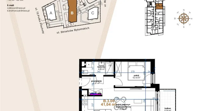 Rzut - Mieszkanie na sprzedaż 2 pokoje o powierzchni 41,04 m² - numer VB.3.06 w Vanda Park