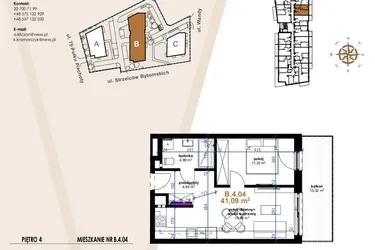 Rzut - Mieszkanie na sprzedaż 2 pokoje o powierzchni 41,09 m² - numer VB.4.04 w Vanda Park
