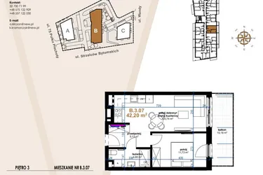Rzut - Mieszkanie na sprzedaż 2 pokoje o powierzchni 42,2 m² - numer VB.3.07 w Vanda Park