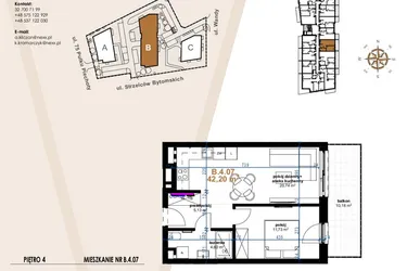 Rzut - Mieszkanie na sprzedaż 2 pokoje o powierzchni 42,2 m² - numer VB.4.07 w Vanda Park