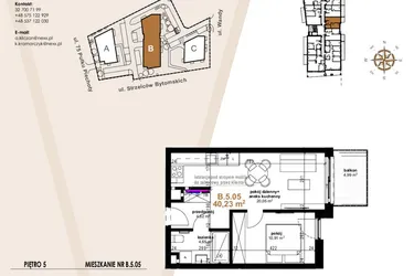 Rzut - Mieszkanie na sprzedaż 2 pokoje o powierzchni 40,23 m² - numer VB.5.05 w Vanda Park