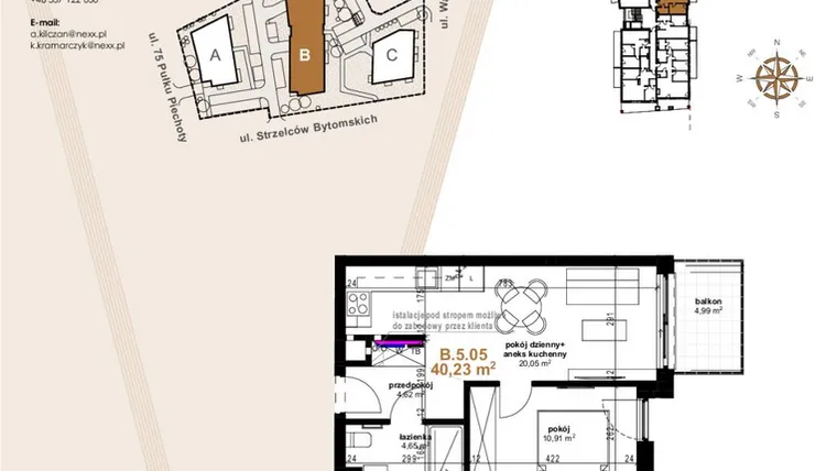 Rzut - Mieszkanie na sprzedaż 2 pokoje o powierzchni 40,23 m² - numer VB.5.05 w Vanda Park