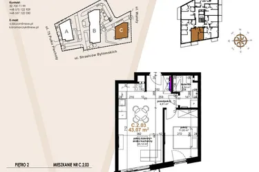 Rzut - Mieszkanie na sprzedaż 2 pokoje o powierzchni 43,07 m² - numer VC.2.03 w Vanda Park