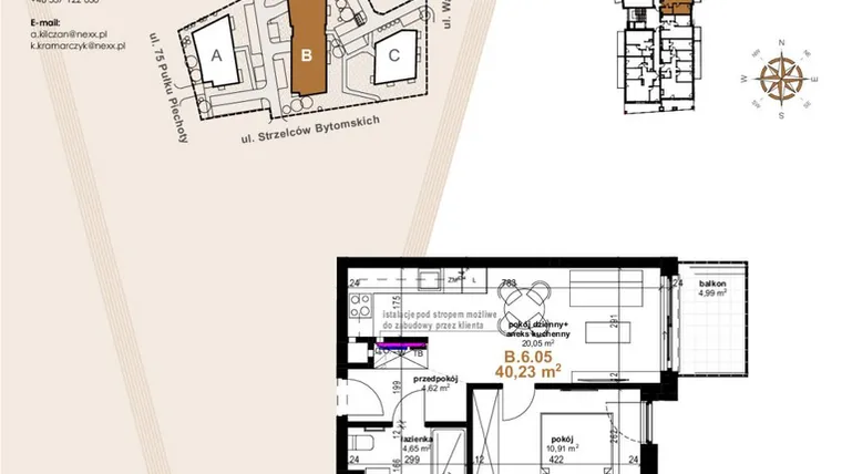Rzut - Mieszkanie na sprzedaż 2 pokoje o powierzchni 40,23 m² - numer VB.6.05 w Vanda Park