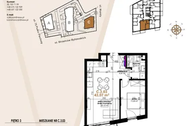 Rzut - Mieszkanie na sprzedaż 2 pokoje o powierzchni 43,07 m² - numer VC.3.03 w Vanda Park