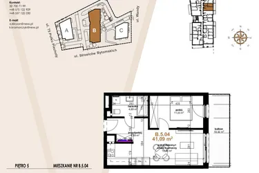 Rzut - Mieszkanie na sprzedaż 2 pokoje o powierzchni 41,09 m² - numer VB.5.04 w Vanda Park