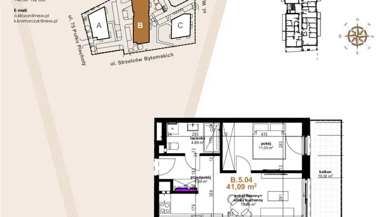 Rzut - Mieszkanie na sprzedaż 2 pokoje o powierzchni 41,09 m² - numer VB.5.04 w Vanda Park