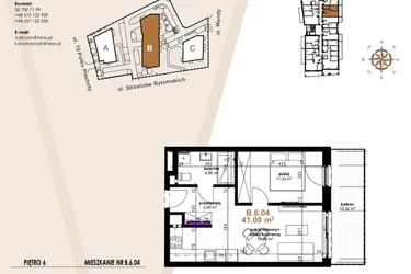 Rzut - Mieszkanie na sprzedaż 2 pokoje o powierzchni 41,09 m² - numer VB.6.04 w Vanda Park