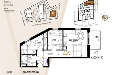 Rzut - Mieszkanie na sprzedaż 3 pokoje o powierzchni 58,66 m² - numer VC.0.05 w Vanda Park