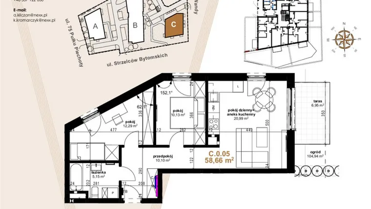 Rzut - Mieszkanie na sprzedaż 3 pokoje o powierzchni 58,66 m² - numer VC.0.05 w Vanda Park