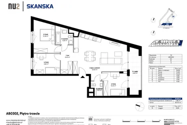Rzut - Mieszkanie na sprzedaż 4 pokoje o powierzchni 81,18 m² - numer AB0302 w NU2 Warszawa Wola